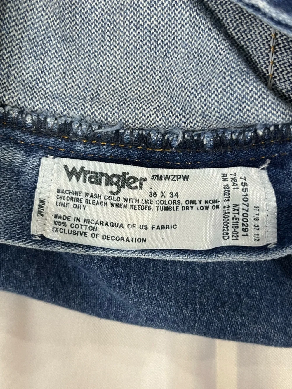 Wrangler Men’s 47MWZ Regular Fit Blue Jeans Size 36x34